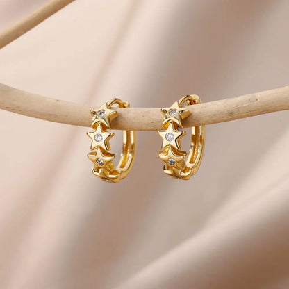 Stainless Steel Star Hoop Earings For Women 2024 Trend New In Luxury Gold Color Earrings Ear Jewelry Gift pendientes mujer