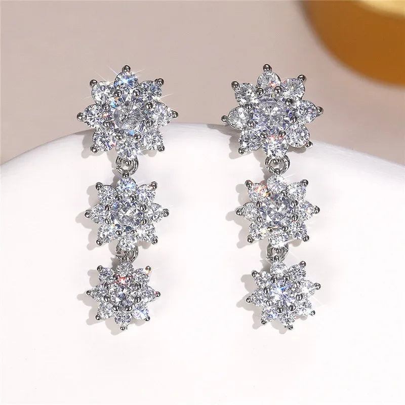 Huitan Luxury Bridal Wedding Earrings for Women Paved Crystal AAA CZ Stone Aesthetic Female Dangle Earrings Party Trendy Jewelry