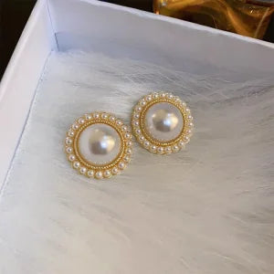 Imitation Pearl Earrings For Women Heart Round Stud Earrings Elegant Love Ear Stud Party Wedding Jewelry Valantine Day Gifts