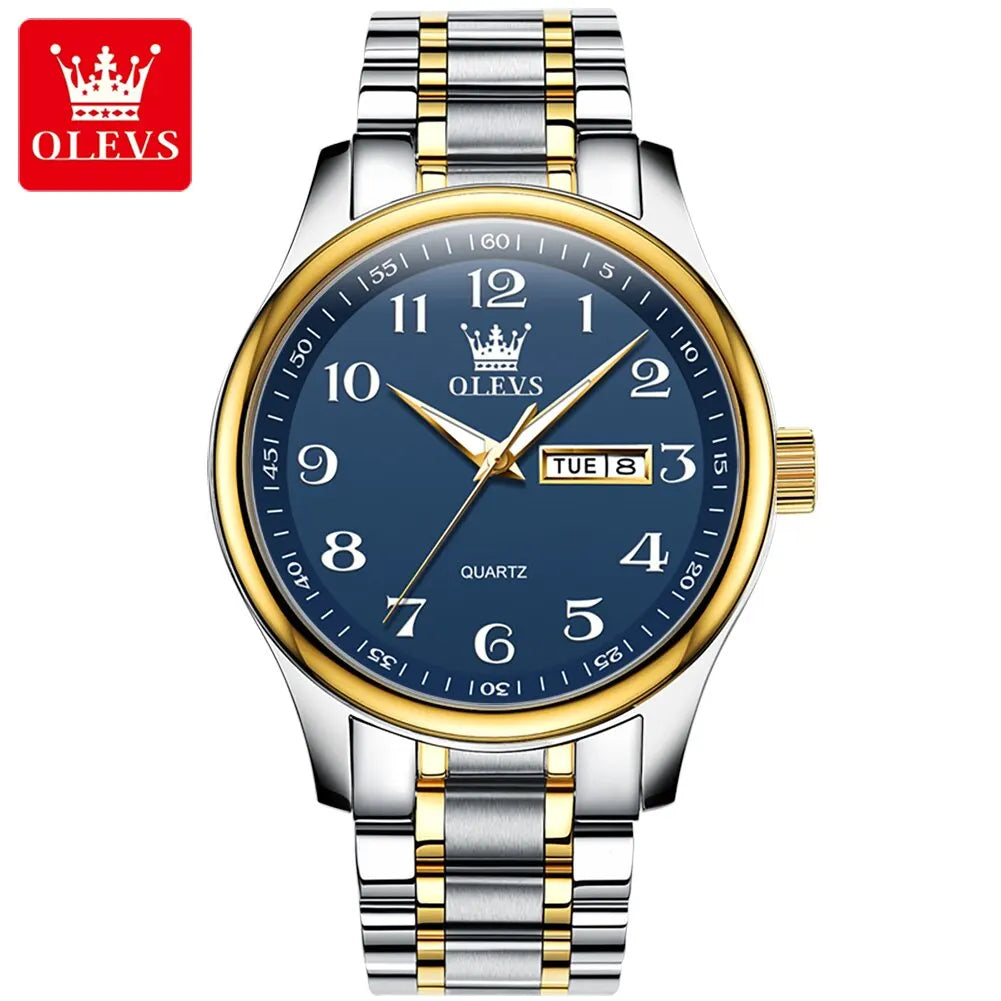 OLEVS Classic Bussiness Quartz Watch for Men Digital Dial Date Week Display Clock Luminous Waterproof Man Gold Wristwatches