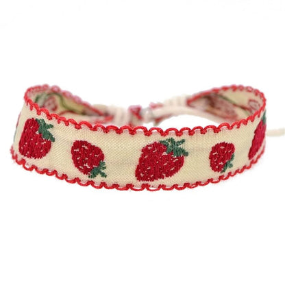 1pcs Boho Strawberry Flower Embroidered Bracelet for Kids Handmade Braided Bracelet Friendship Wrap Thread Woven Wristbands