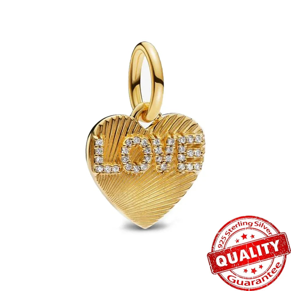 Original 925 Sterling Silver Gold Heart Charms Beads Sparkling MapleLeaf Safety Pendant For Women Bracelet DIY Fine Jewelry Gift