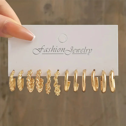 24 Pcs Fashion Vintage Hoop Earrings Set for Women Boho Metal Circle Geometric Twist Pearl Studs Earrings Trendy Jewelry Gifts