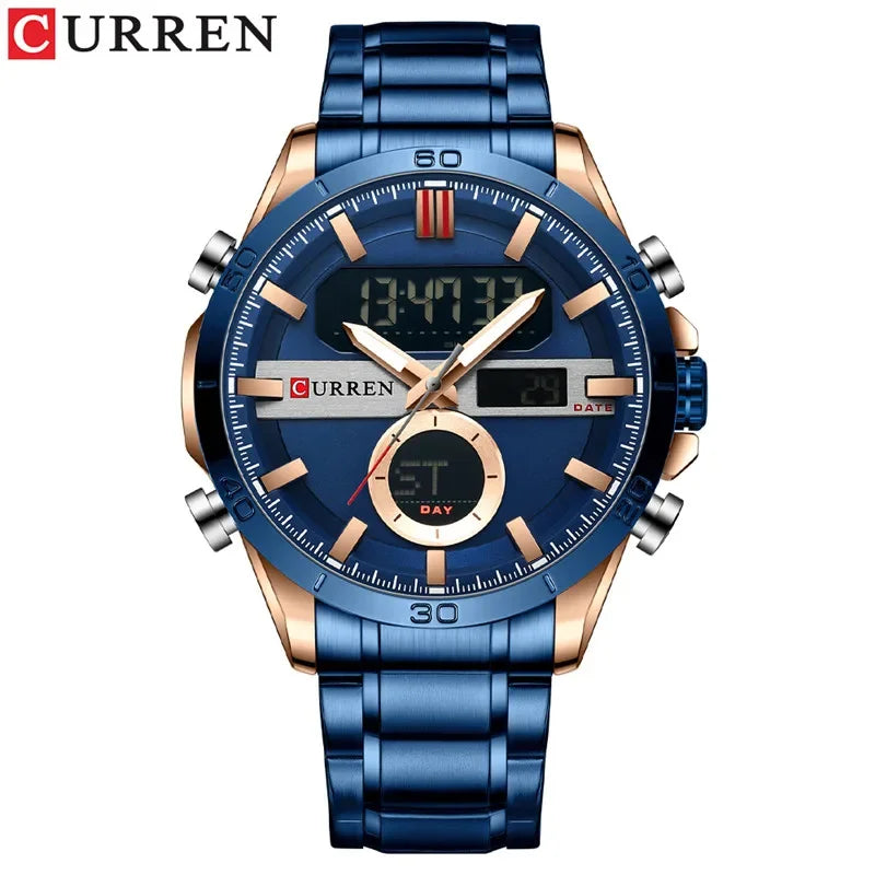 CURREN Sport Men Watch Top Brand Luxury Military Business Male Clock Silver Stainless Steel Quartz Digital Man Wristwatch 8384