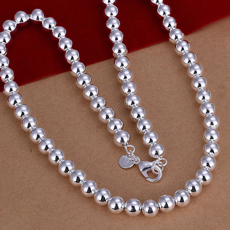 Andara Sterling Silver 4MM/6MM/8MM/10MM Smooth Beads Ball Chain Necklace For Women Men Fashion Jewelry