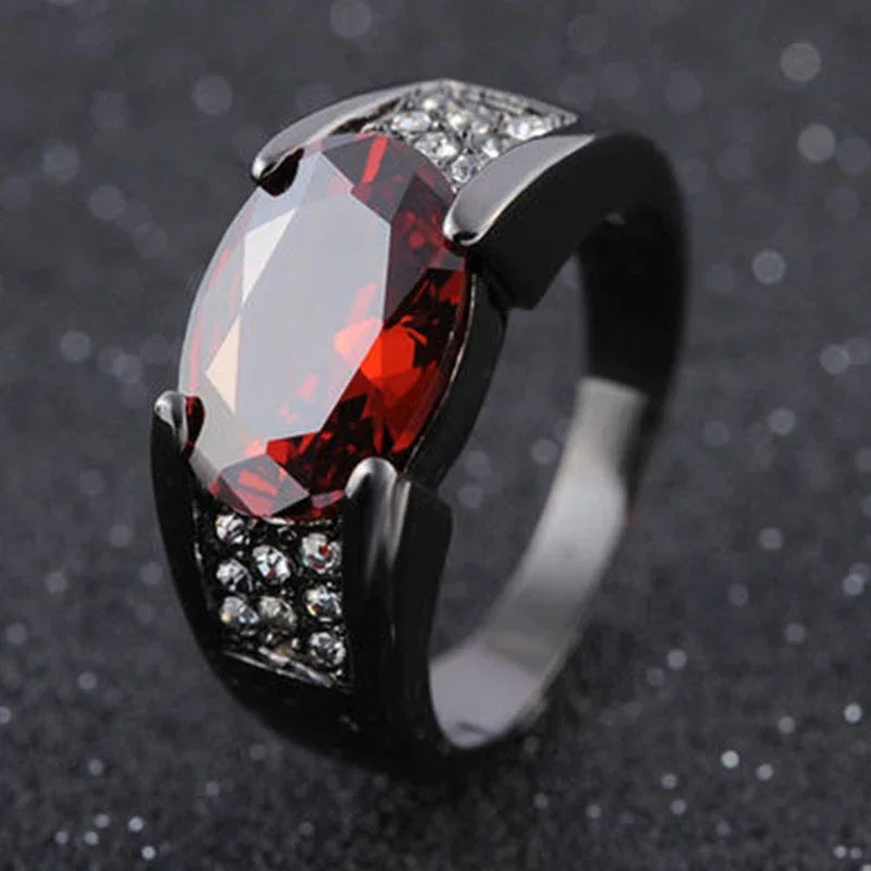 Milangirl Fashion Rings for Men Mighty Personality Dragon Ring Red Zircon Black Mens Ring Punk Jewelry