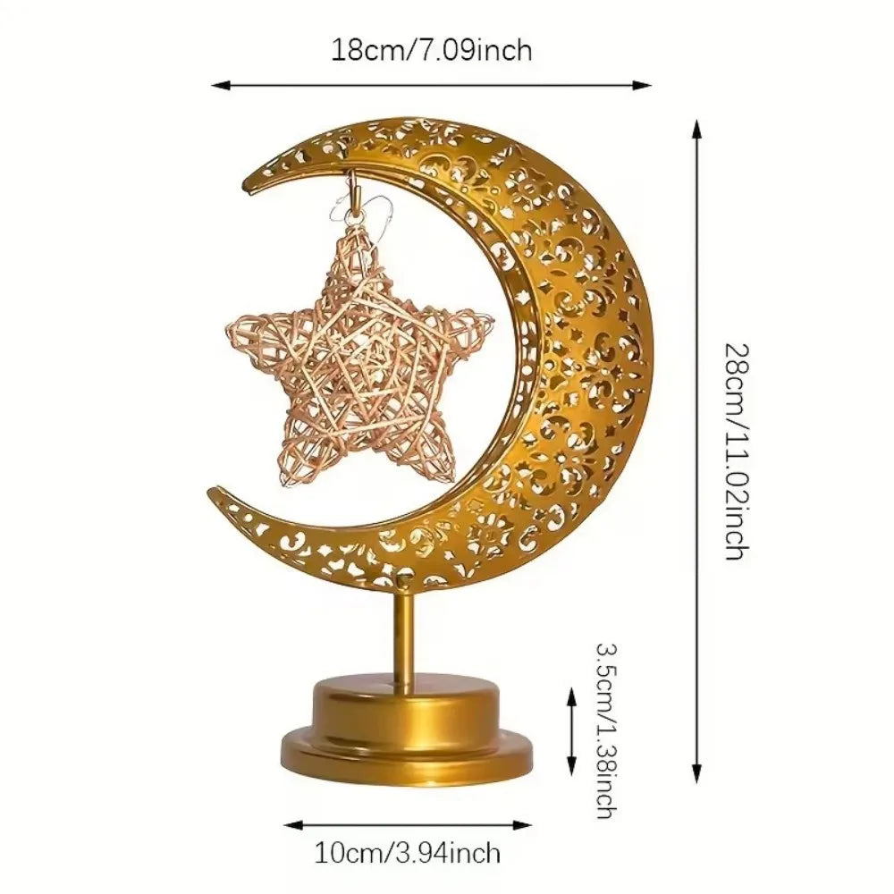 1PC LED Star & Moon Decorative Table Lamp,Powered by 3AA Batteries,Excluding Batteries, Ramadan Desktop Modeling Lamp