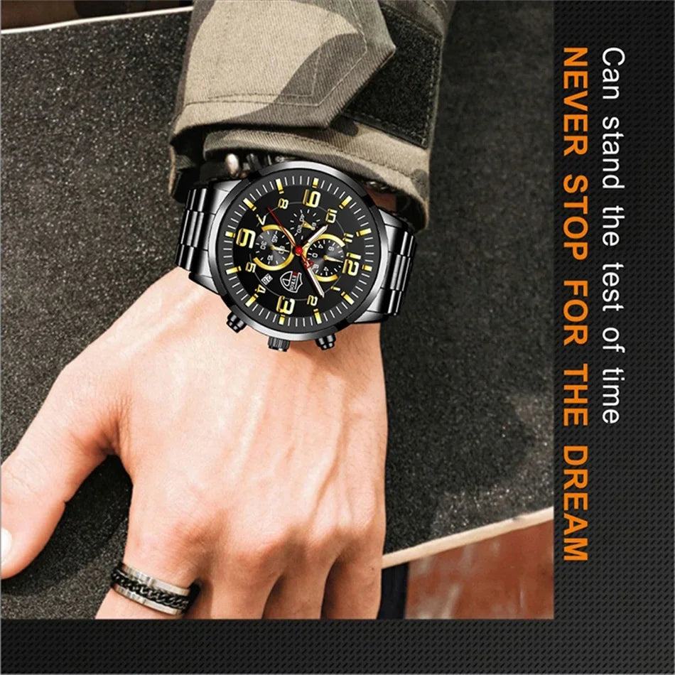 Men's Watches Luxury Stainless Steel Quartz Watch Man Leather Calendar Sports Wristwatch Luminous Clock reloj hombre