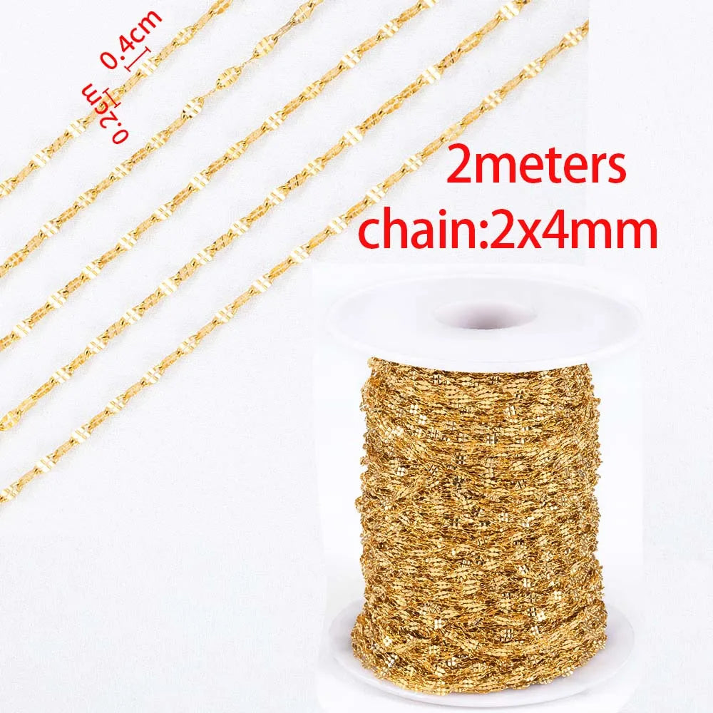 No Fade 2Meters Stainless Steel Chains for Jewelry Making DIY Necklace Bracelet Accessories Gold Chain Lips Beads Beaded Chain