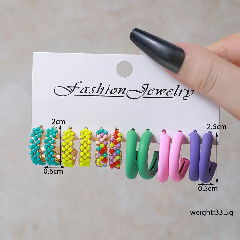 KMVEXO Gold Color Dangle Earrings Set Colorful Pearl Acrylic Hollow Drop Earrings for Women Hoop Earring Fashion Jewelry Gifts