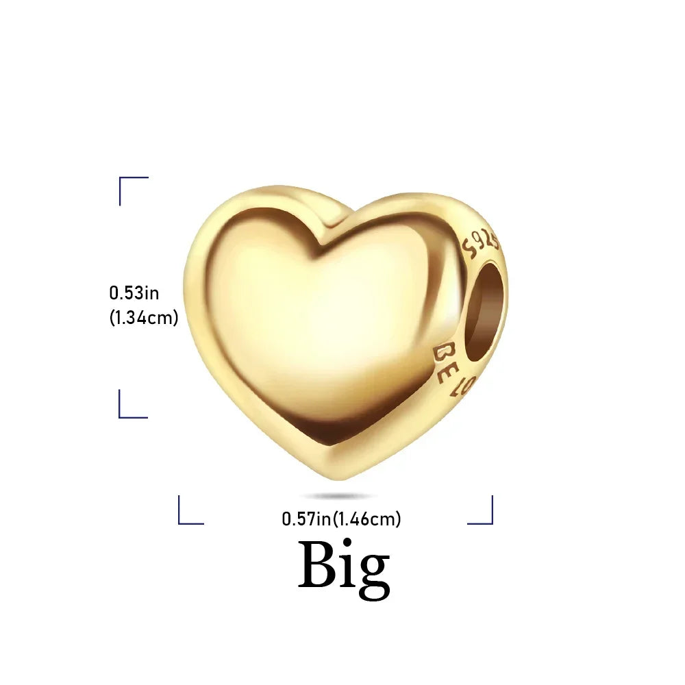 Original 925 Sterling Silver Gold Heart Charms Beads Sparkling MapleLeaf Safety Pendant For Women Bracelet DIY Fine Jewelry Gift