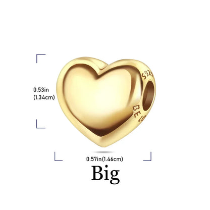 Original 925 Sterling Silver Gold Heart Charms Beads Sparkling MapleLeaf Safety Pendant For Women Bracelet DIY Fine Jewelry Gift