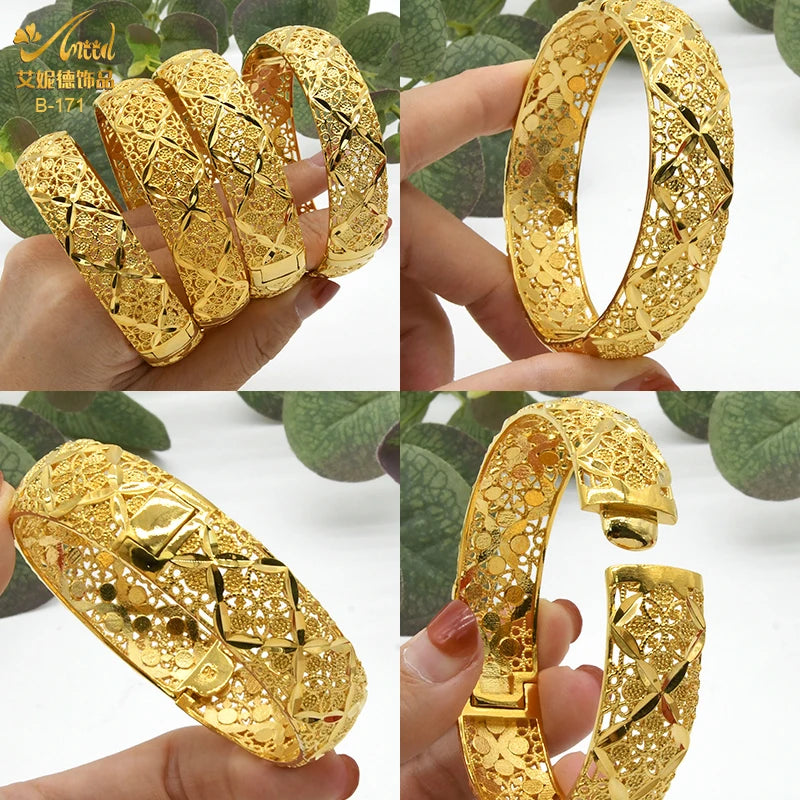 ANIID Dubai 24K Gold Plated Jewelry Bangle Wedding Party Gifts Arabic Women Braclets Indian Bangle Charm Bracelets Wholesale