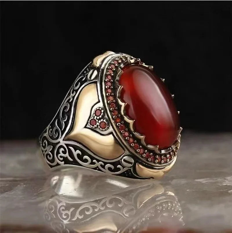 Milangirl Fashion Rings for Men Mighty Personality Dragon Ring Red Zircon Black Mens Ring Punk Jewelry