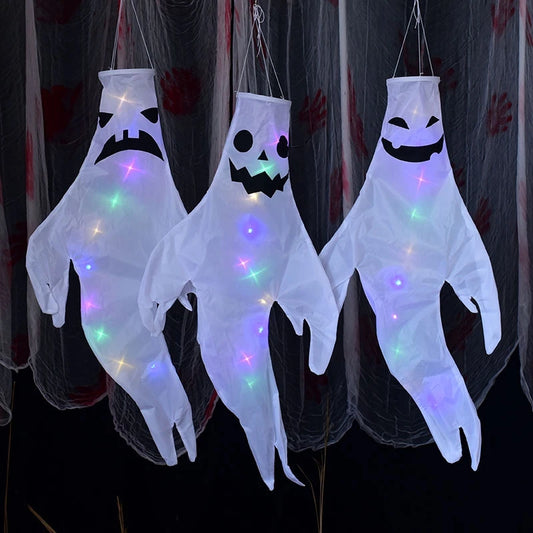 Halloween Floating Ghost Courtyard Hanging Ghost Hung on The Trees Halloween Scary Horror Atmosphere Decor Night Luminous Light