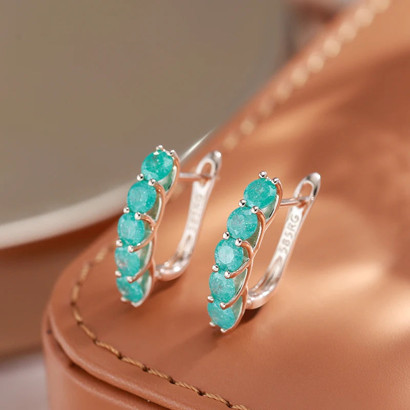 Kinel Hot Emerald Round Cut Drop Earrings for Women Luxury Natural Zircon With 585 Rose Gold Color Earrings Daily Fine Jewelry