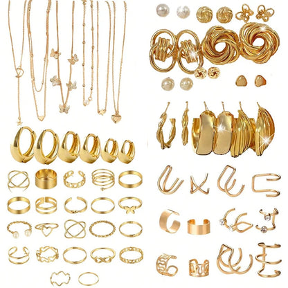 Simple Metal Geometric Butterfly Love Star Earrings Necklace Ring Fashion Jewelry Sets for Women Daily Wear Party Vacation Gifts