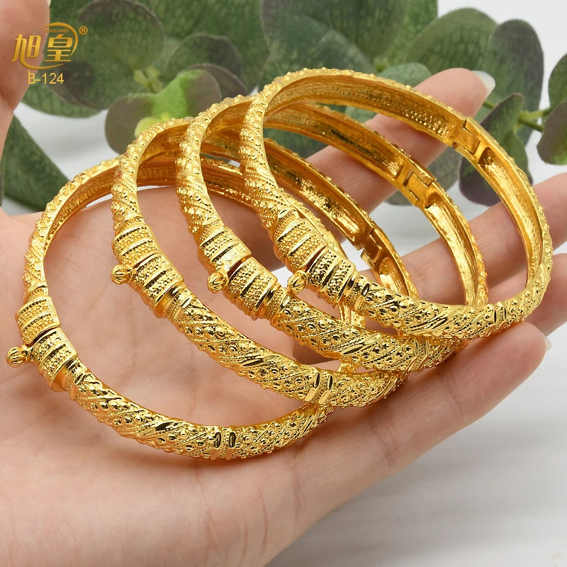 XUHUANG African Gold Color Bangles For Women Indian Middle Eastern Nigerian Wedding Luxury Plated Jewellery Brazilian Bangles