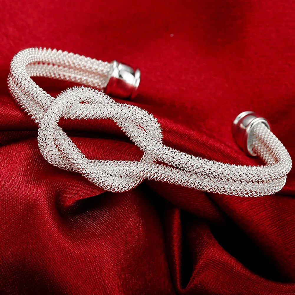 Trendy 925 Sterling Silver Big Bangles Bracelet Cute Charms for Women Lady Fashion Jewelry Adjustment Cuff Wedding Luxury