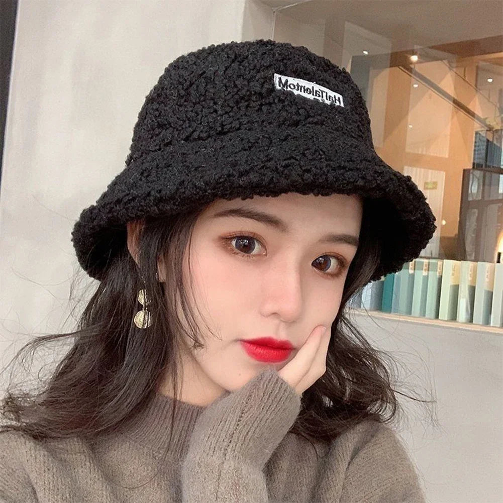 Trendy Fashion Fleece Bucket Hat Winter Warm Cold Resistant Fisherman Cap Sunshade Unisex Men Women Outdoor Headwear