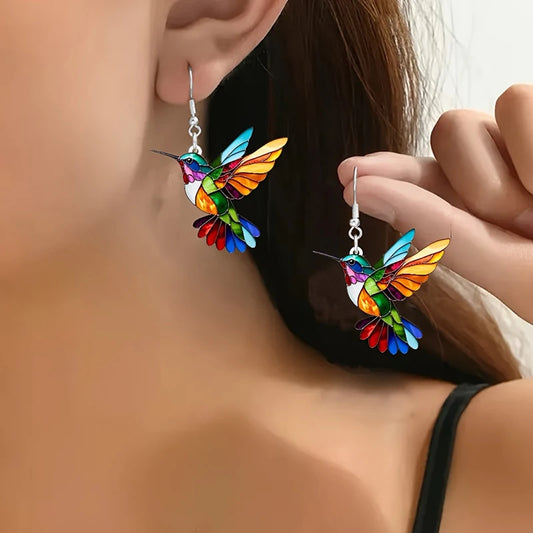 FTCY Acrylic Hummingbird Earrings For Women Retro Style Colorful Bird Drop Earrings Women's Jewelry Gifts