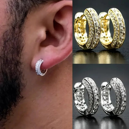 Luxury Micro-Set Zircon Curved Surface Ear Cuffs Hip Hop Personality Unisex High Quality Gold Plated Unique Earrings