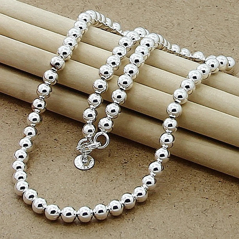 Andara Sterling Silver 4MM/6MM/8MM/10MM Smooth Beads Ball Chain Necklace For Women Men Fashion Jewelry