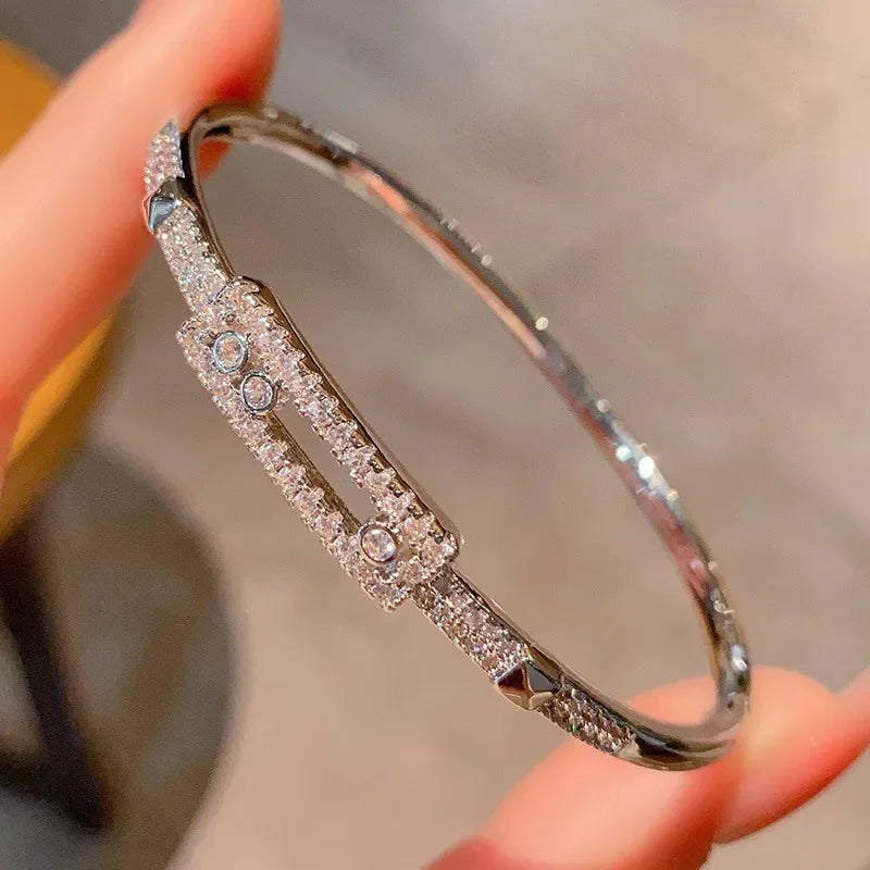 2025 new A simple and fresh women's bracelet with three rows of zirconium openings and hollowed-out lively diamonds