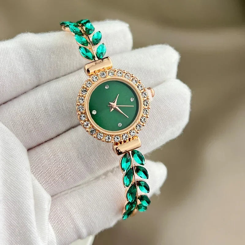 Luxury Brand Diamond Women Watches Green Watch Ladies Wrist Watch Rhinestone Womens Bracelet Watches New Female Relogio Feminino