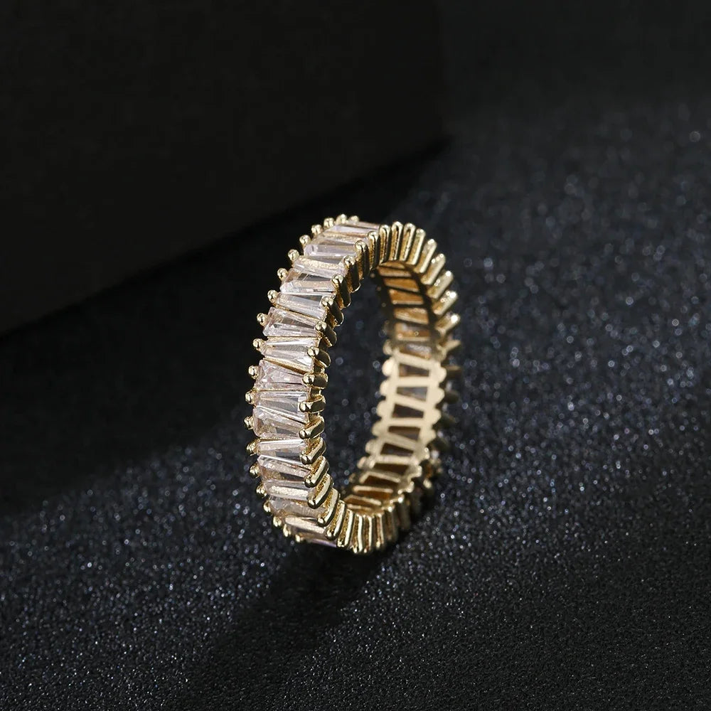 Luxury Gold Color Geometry Cubic Zirconia Wedding Rings for Elegant Women Engagement Ring Party Jewelry Gift