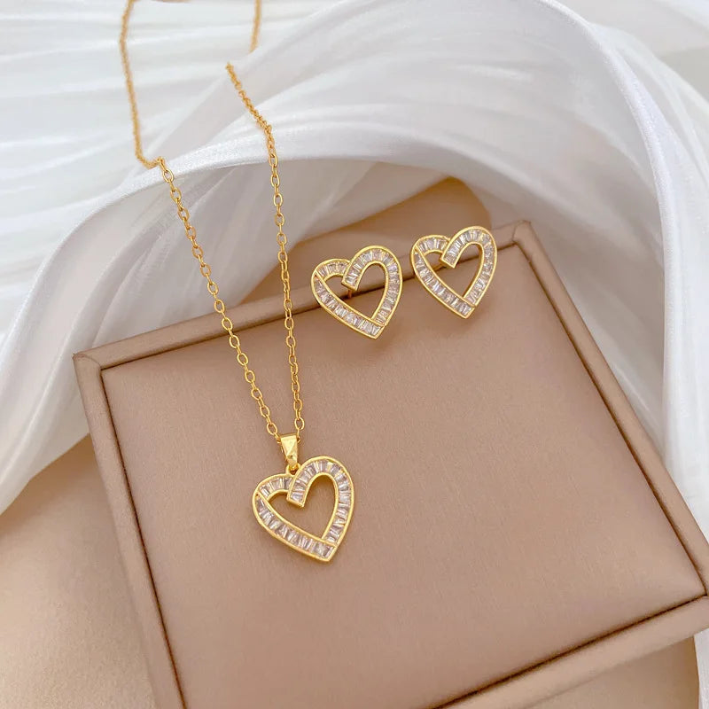 DIEYURO 316L Stainless Steel Butterfly Flower Bowknot Necklace Earrings For Women Girl New Concise Trendy Jewelry Set Gift Party