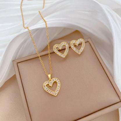 DIEYURO 316L Stainless Steel Butterfly Flower Bowknot Necklace Earrings For Women Girl New Concise Trendy Jewelry Set Gift Party