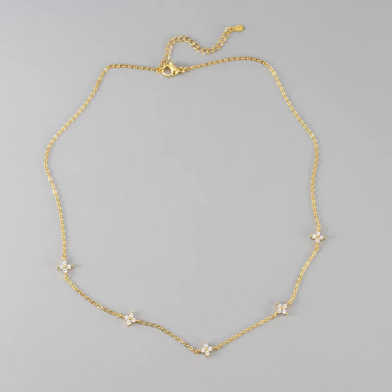 New Stainless Steel Zircon Necklaces for Women 18K Gold Plated Four Leaf Grass Collar Chain Necklace Luxury Jewelry Gift