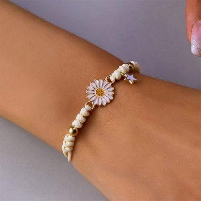 Simple Lucky Knot Sunflower Bracelets for Girls Kids Trendy Handmade Braided Colorful Daisy Flower Bracelet Friendship Gifts