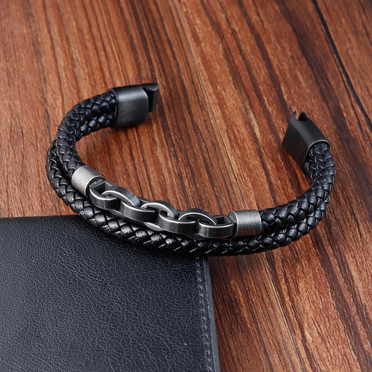 New Braided Leather Men Bracelet Classic Hand-woven Magnetic Buckle Multi-layer Leather Bracelet For Men Jewelry Gift