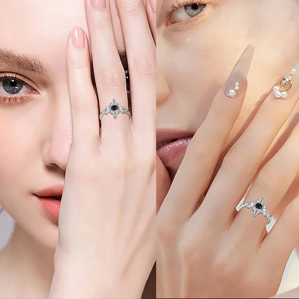 925 Silver Plating Witches Knot Rings for Women Obsidian Celtic Trinity Knot Ring Pagan Wicca Cross Jewelry New Year Gift