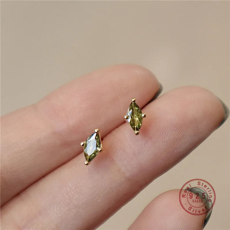 Simple Olive Green Evil Eye Zircon Stud Earrings Women 925 Sterling Silver Fashion Personality European Jewelry