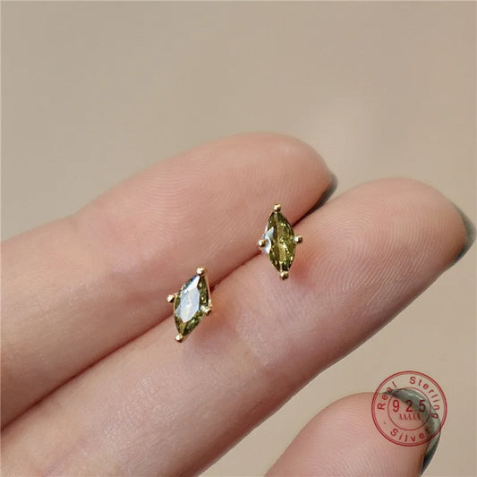 Simple Olive Green Evil Eye Zircon Stud Earrings Women 925 Sterling Silver Fashion Personality European Jewelry