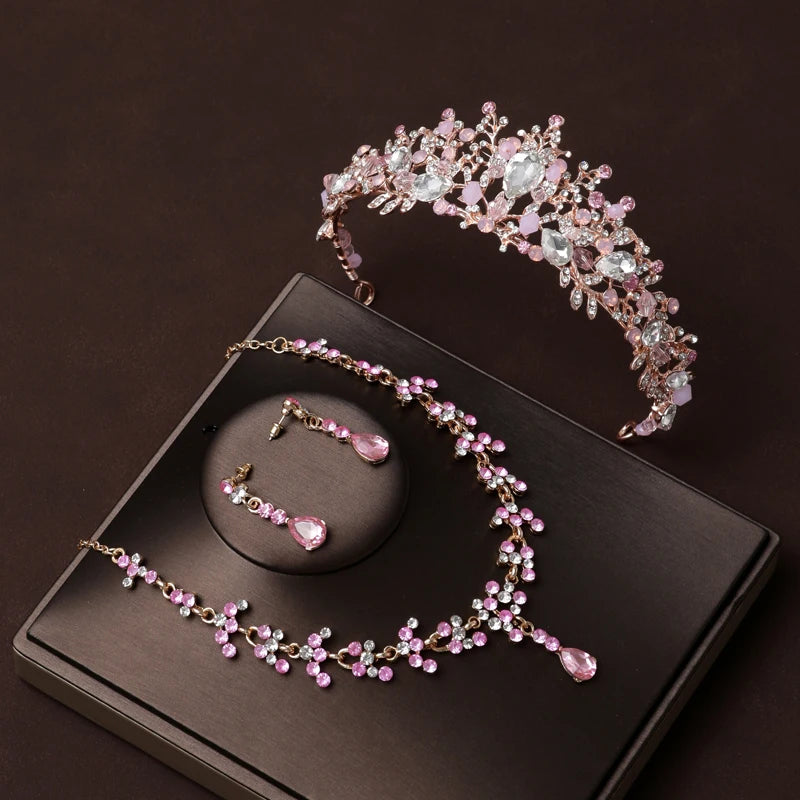 Itacazzo Bridal Headwear Set Crown Necklace Earrings Four Piece Classic Tiaras Suitable for Women's Wedding and Birthday Parties