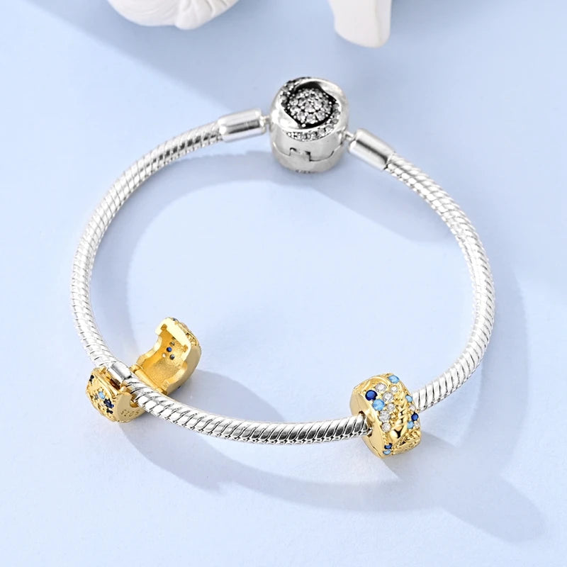 Gold Series DIY Charms Bead Original 925 Sterling Silver Inlaid Zirconium Sun Leopard Pendants Fit Bracelet Jewelry Gift Marking