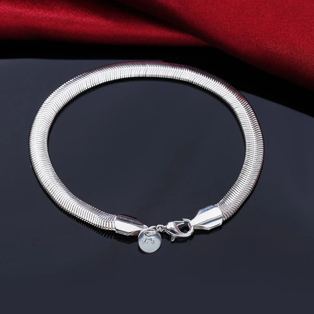 925 Sterling Silver Square Buckle 10MM Side Chain Solid Bracelet for Women Men Charm Party Gift Wedding Fashion Jewelry