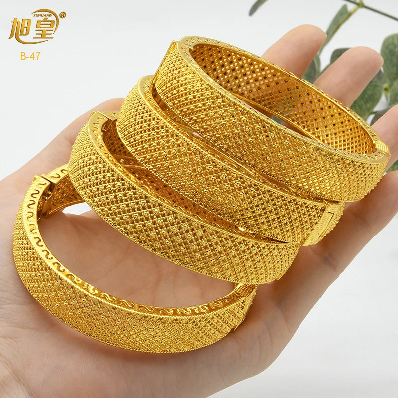 XUHUANG African Gold Color Bangles For Women Indian Middle Eastern Nigerian Wedding Luxury Plated Jewellery Brazilian Bangles