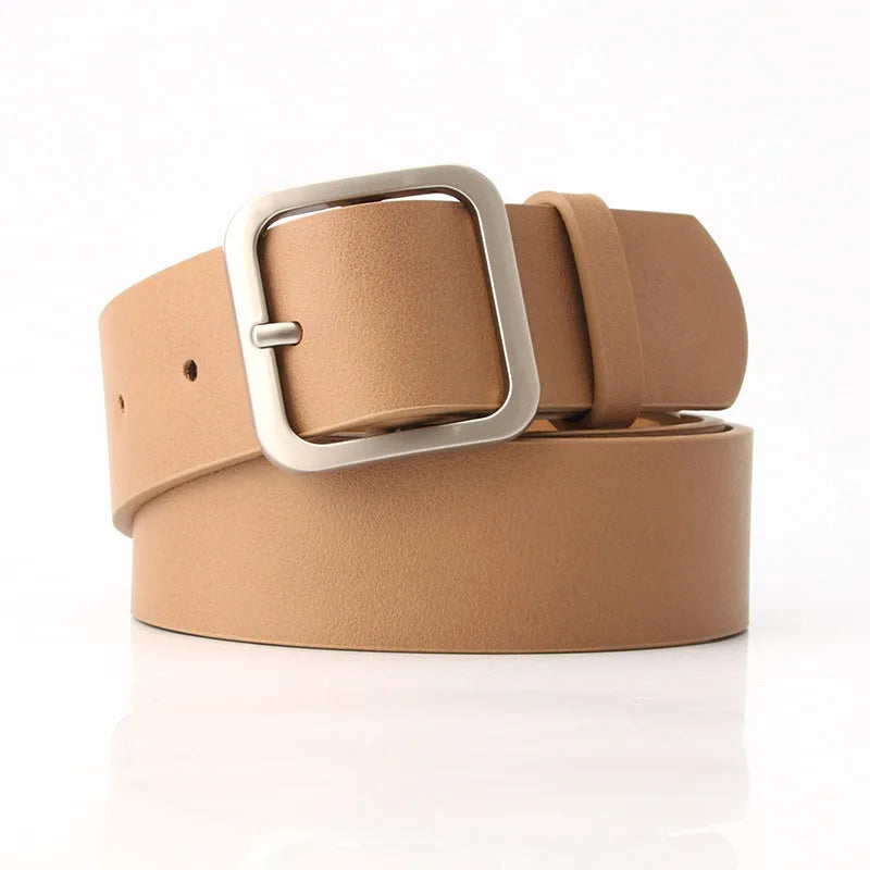 3.5x105cm Women's Belt Soft PU Leather Belt Square Pin Buckle Jeans Belt Korean Version Chic Ladies Vintage Female Waistband