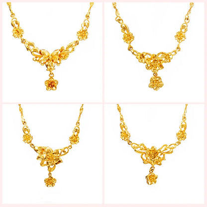 Yellow Gold Plated Multi Flowers Pendant Choker Necklaces for Women 18 inch Collar Wedding Bridal Jewelry Accessories Gifts