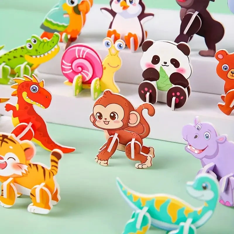 30Pieces of 3D Paper Puzzles,Children's Creative Animal Puzzles,DIY Kids'Handcraft Assembly Puzzles,Educational & Brain-Boosting