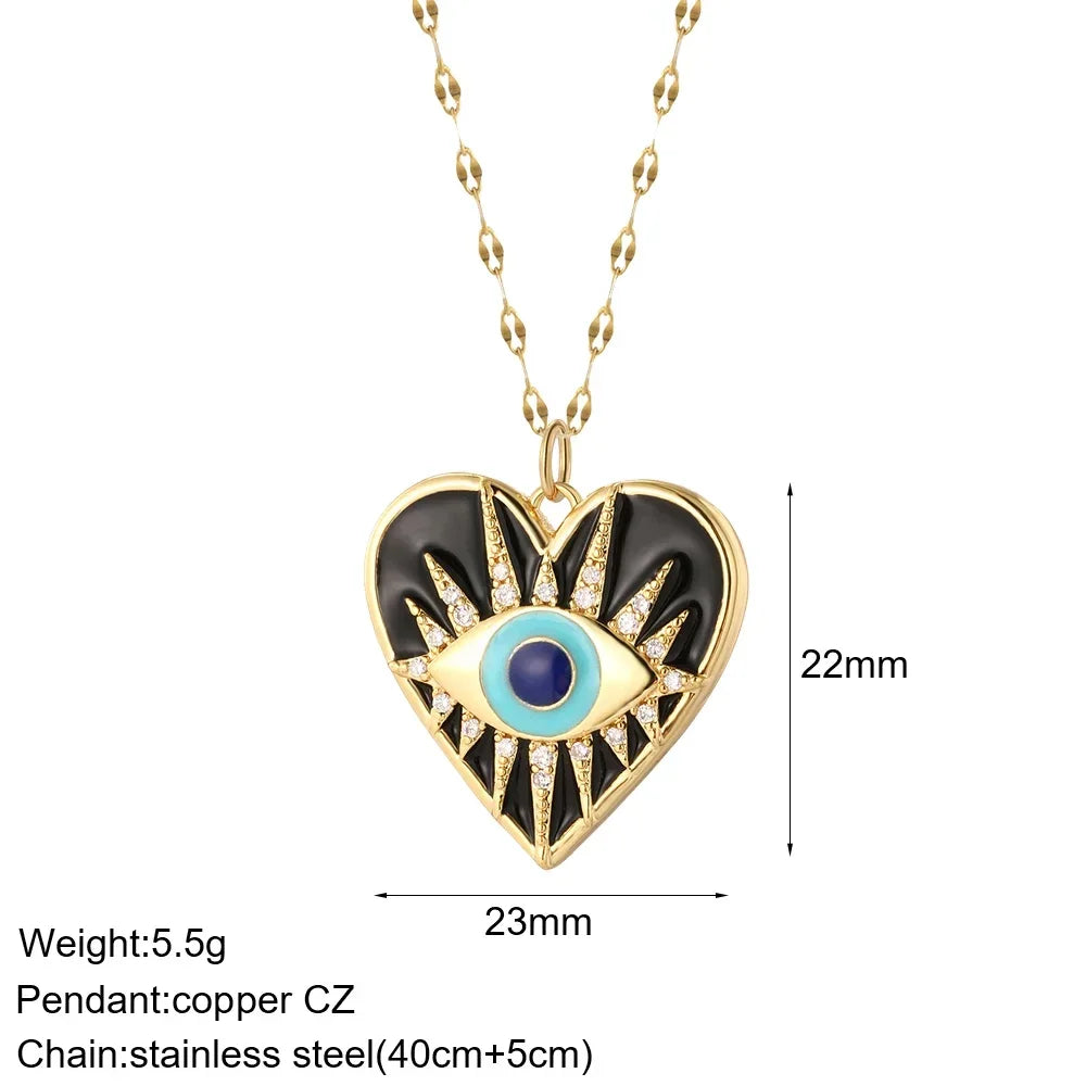 Heart Evil Blue Eye Sun Necklace for Women Cute Dog Bee Elephant Gold Color Pendant Woman's Collars Long Stainless Steel Chains