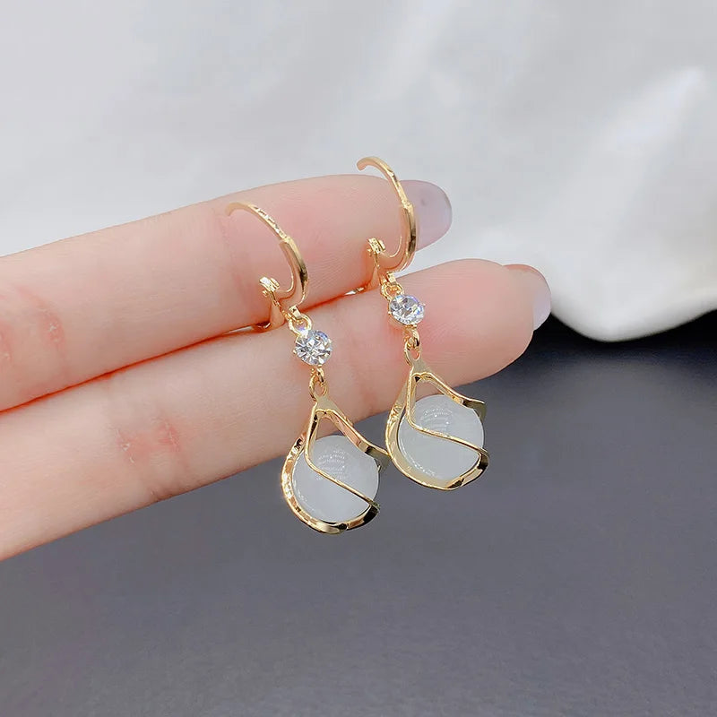 High Quality Crystal Zircon Round Opal Hollow Long Tassel Water Droplets Earrings New Women's Fashion Jewelry Romantic Girl Gift