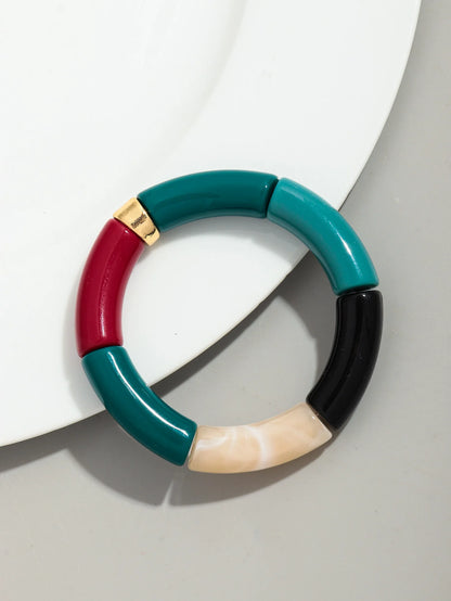 Bohomia Acrylic Design Style Chunky Bamboo Stackable Bracelet for Women Boho Elastic Colorful Tube Beads Braceletes 2024 Jewelry