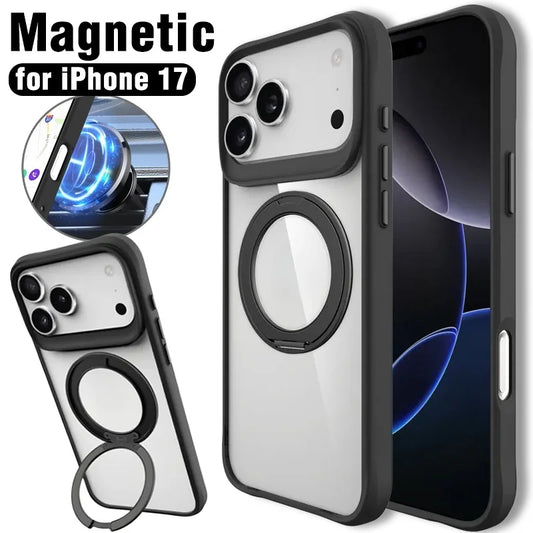 Finger Ring Stand Matte Magnetic Phone Case For iPhone 17 Pro Max 17Pro 17Air Hard PC Bumper Back Cover For Magsafe Charge Case