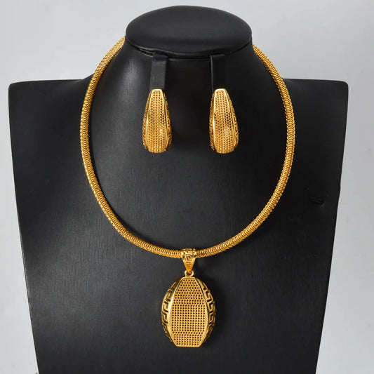 New Style Jewelry Sets Luxury Pendant Earrings Dubai 18k Gold Plated Necklace Party Anniversary Birthday Gifts Accessories